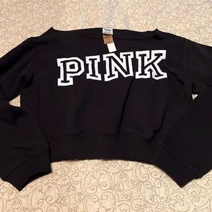 Pink brand off shoulder black sweatshirt Medium NWT